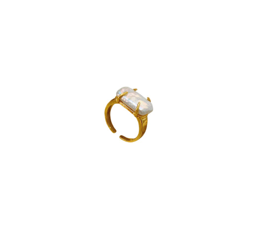 Elysian Freshwater Pearl Baroque Gold Adjustable Ring