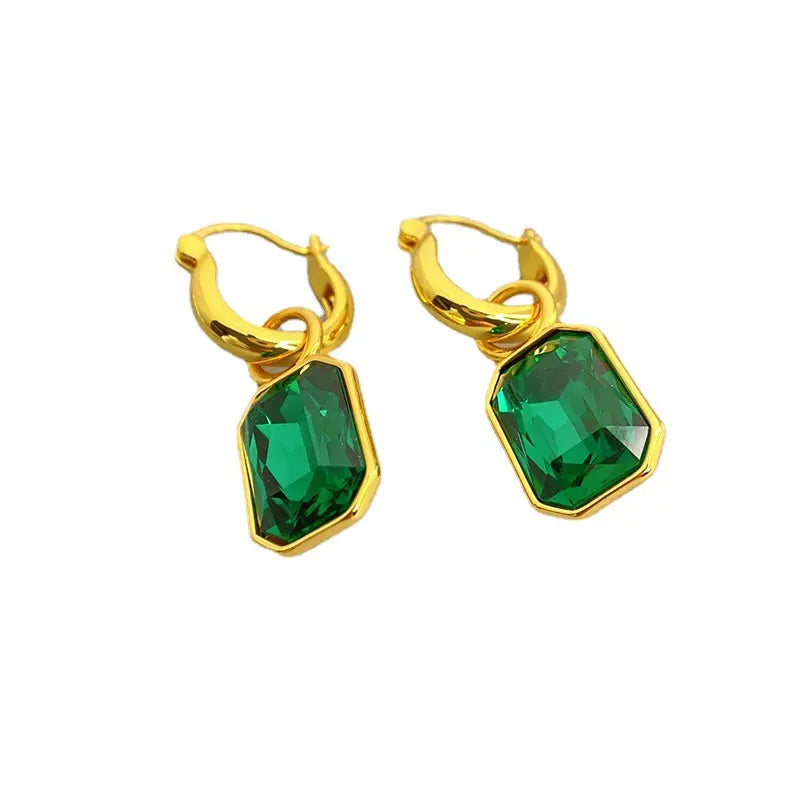 Emerald Ivy Green Crystal Pendant Gold Huggies Earrings