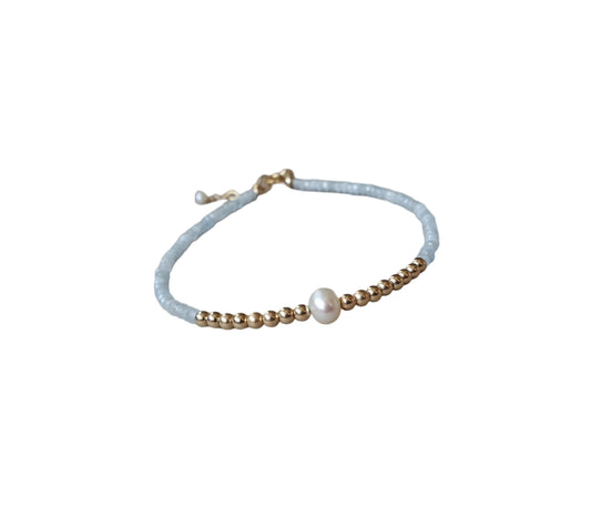 Aelina Freshwater Pearl Natural Stone and Gold Beaded Bracelet