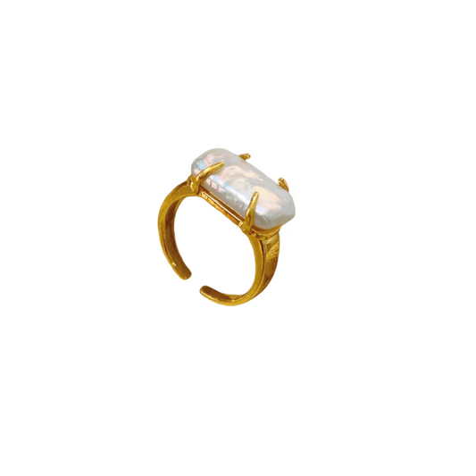 Elysian Freshwater Pearl Baroque Gold Adjustable Ring