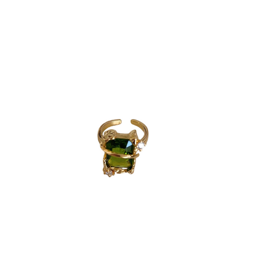 Juniper Green Cubic Zirconia Solitaire Gold Adjustable Ring