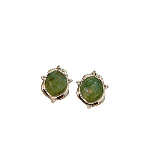 Nari Jade Green Starry Silver Stud Earrings