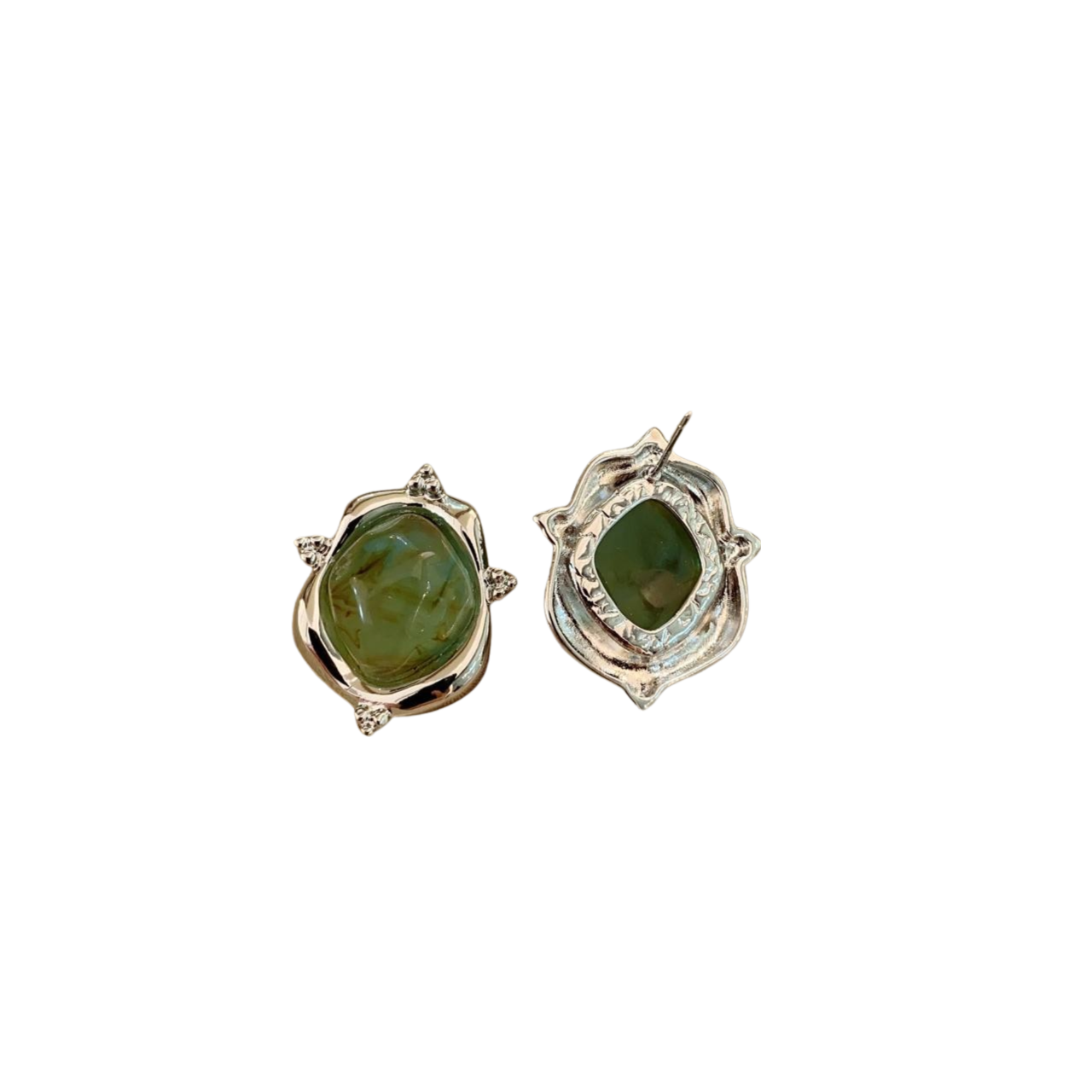 Nari Jade Green Starry Silver Stud Earrings