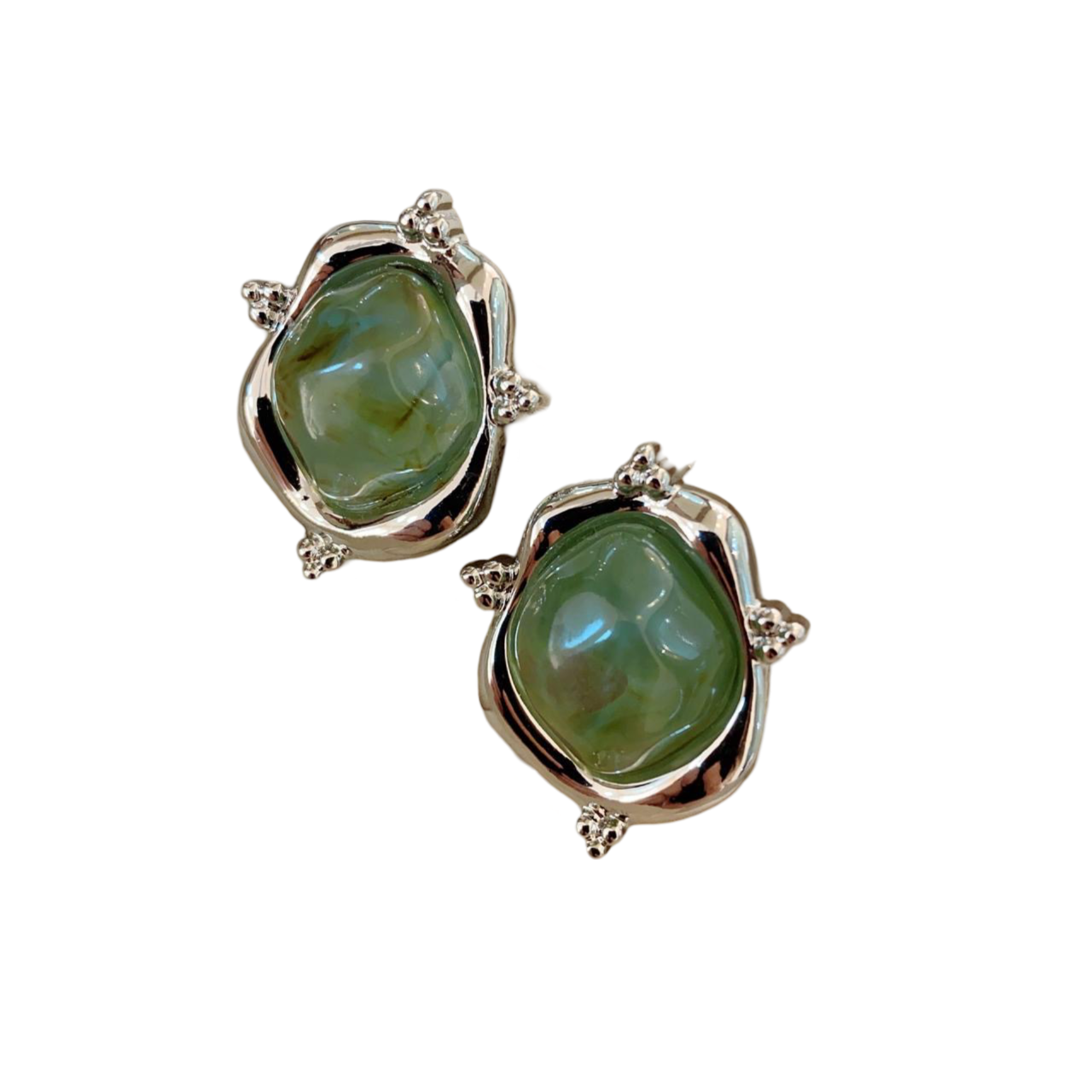 Nari Jade Green Starry Silver Stud Earrings