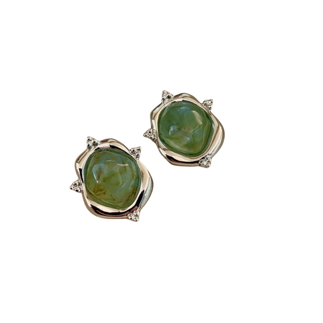 Nari Jade Green Starry Silver Stud Earrings