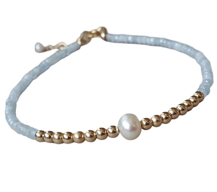 Aelina Freshwater Pearl Natural Stone and Gold Beaded Bracelet