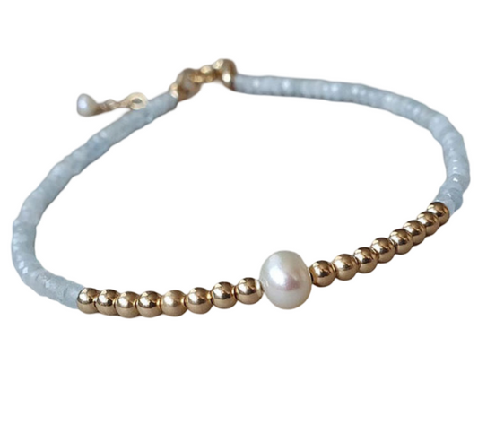 Aelina Freshwater Pearl Natural Stone and Gold Beaded Bracelet