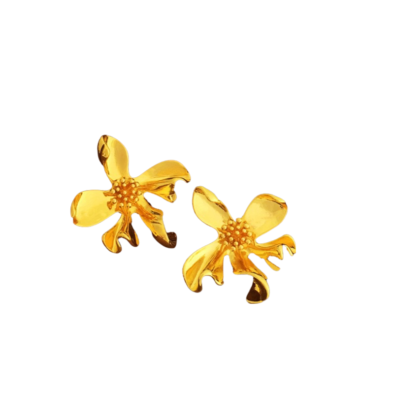 Jasmine Flower Statement Stud Gold Earrings