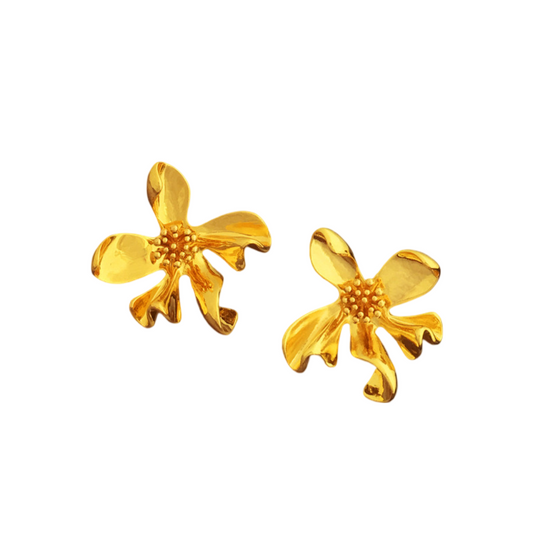 Jasmine Flower Statement Stud Gold Earrings