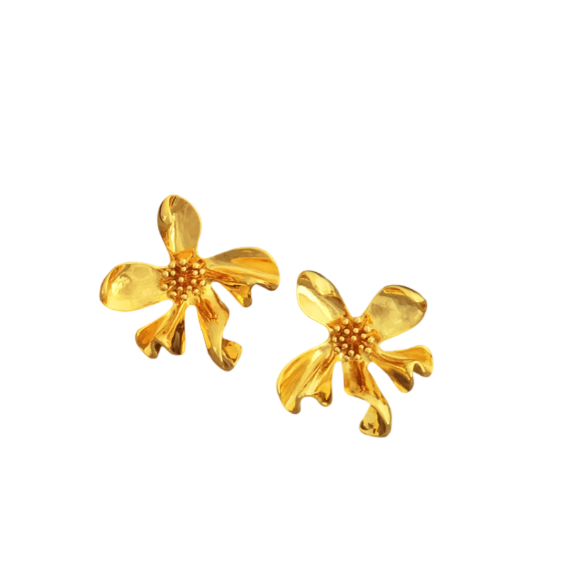 Jasmine Flower Statement Stud Gold Earrings