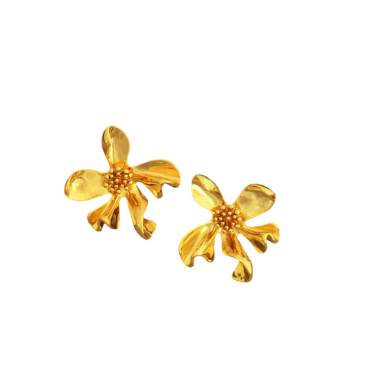 Jasmine Flower Statement Stud Gold Earrings