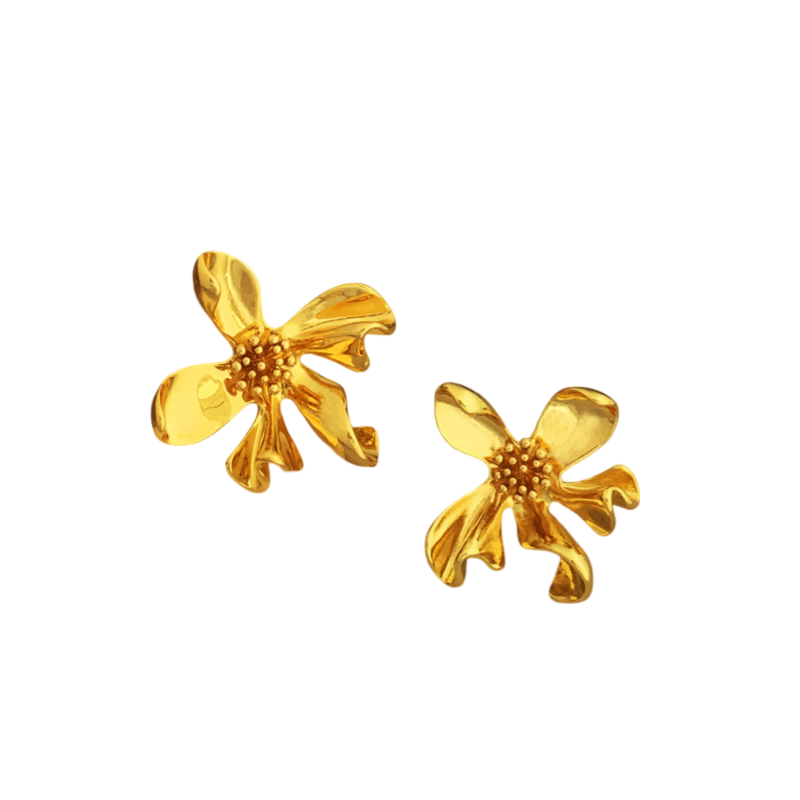 Jasmine Flower Statement Stud Gold Earrings