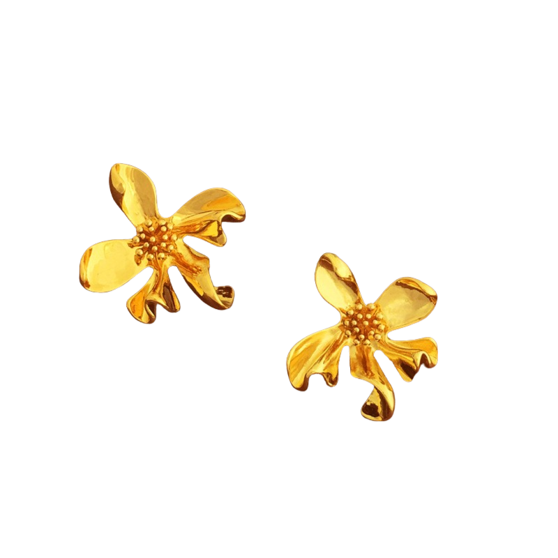 Jasmine Flower Statement Stud Gold Earrings