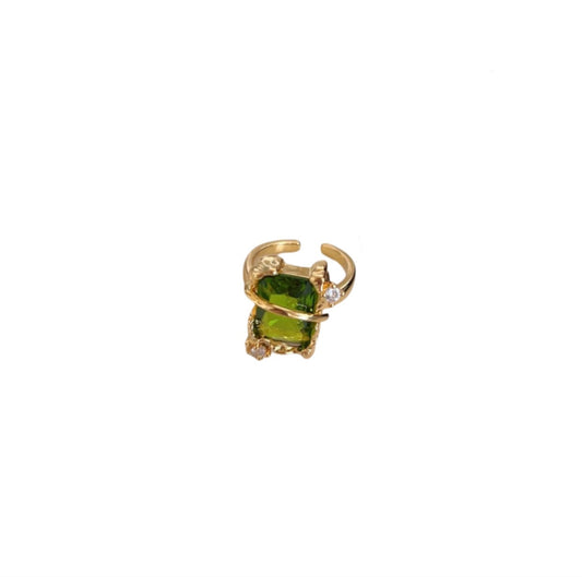 Juniper Green Cubic Zirconia Solitaire Gold Adjustable Ring