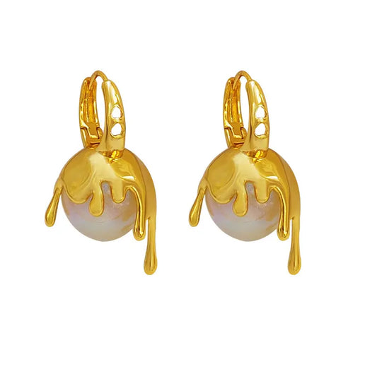 Kaia Gold Drip Pearl Iridescent Huggies Earrings