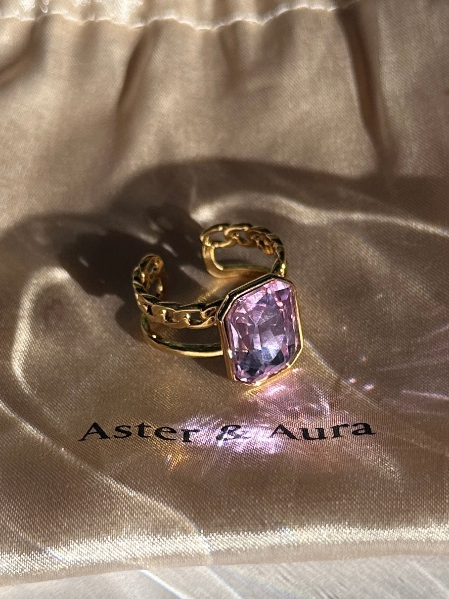 Lavender Purple Crystal Cove Gold Adjustable Ring