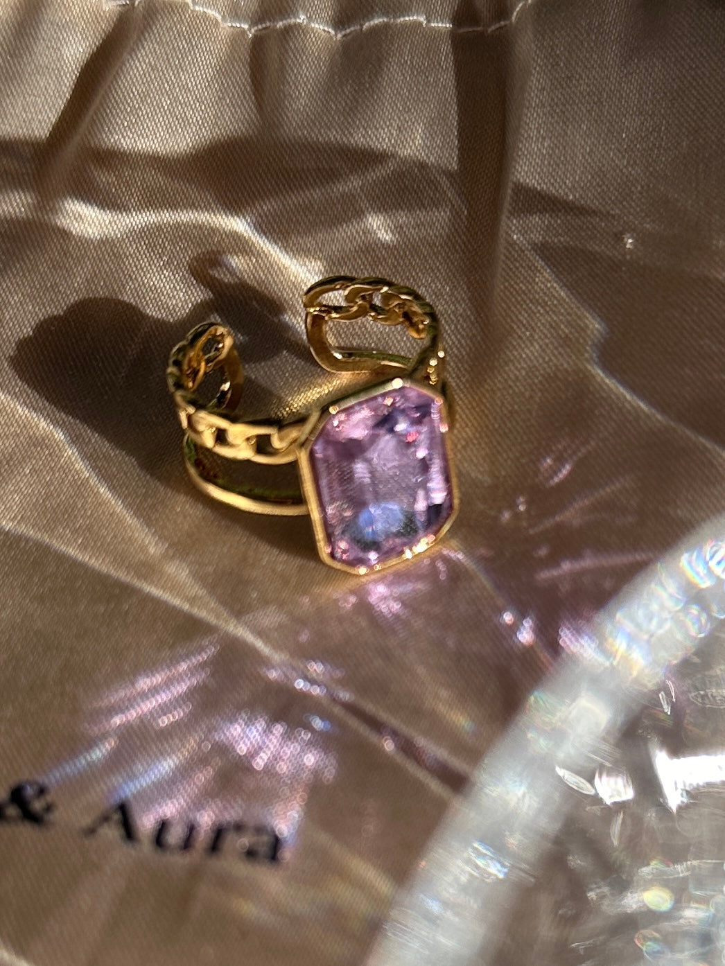 Lavender Purple Crystal Cove Gold Adjustable Ring