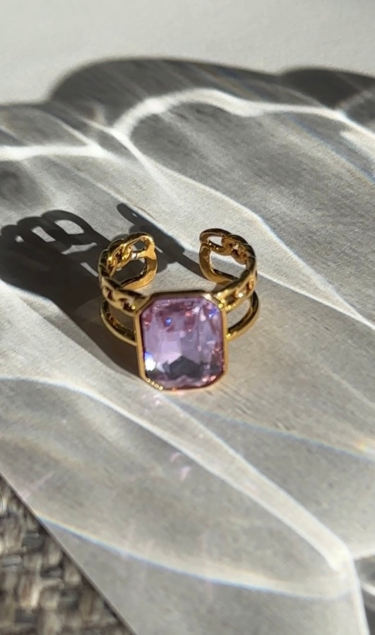 Lavender Purple Crystal Cove Gold Adjustable Ring