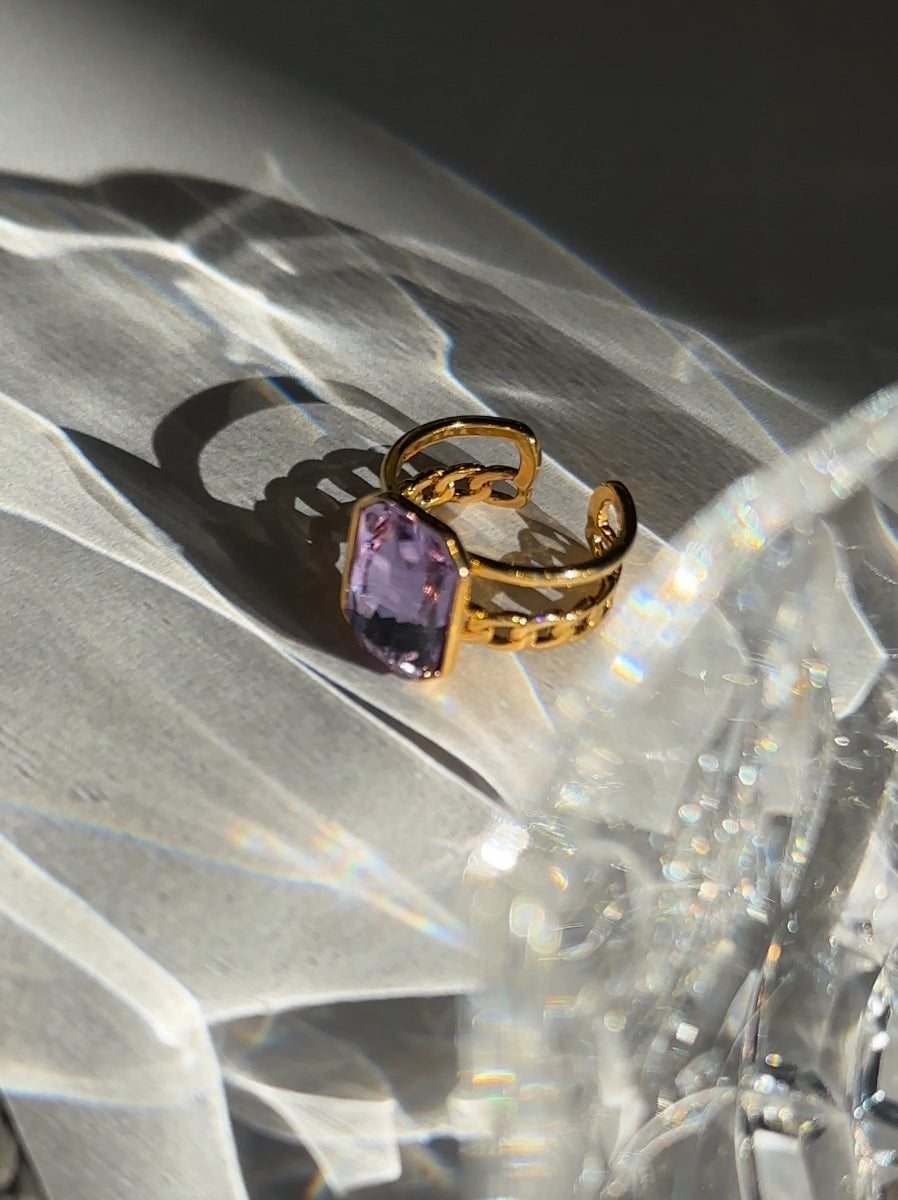 Lavender Purple Crystal Cove Gold Adjustable Ring