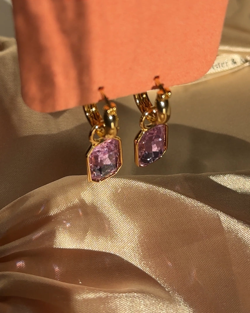 Lavender Crystal Cove Gold Pendant Huggies Earrings