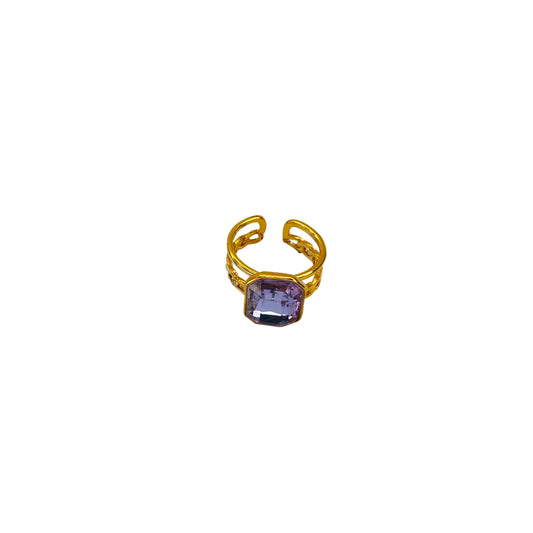 Lavender Purple Crystal Cove Gold Adjustable Ring