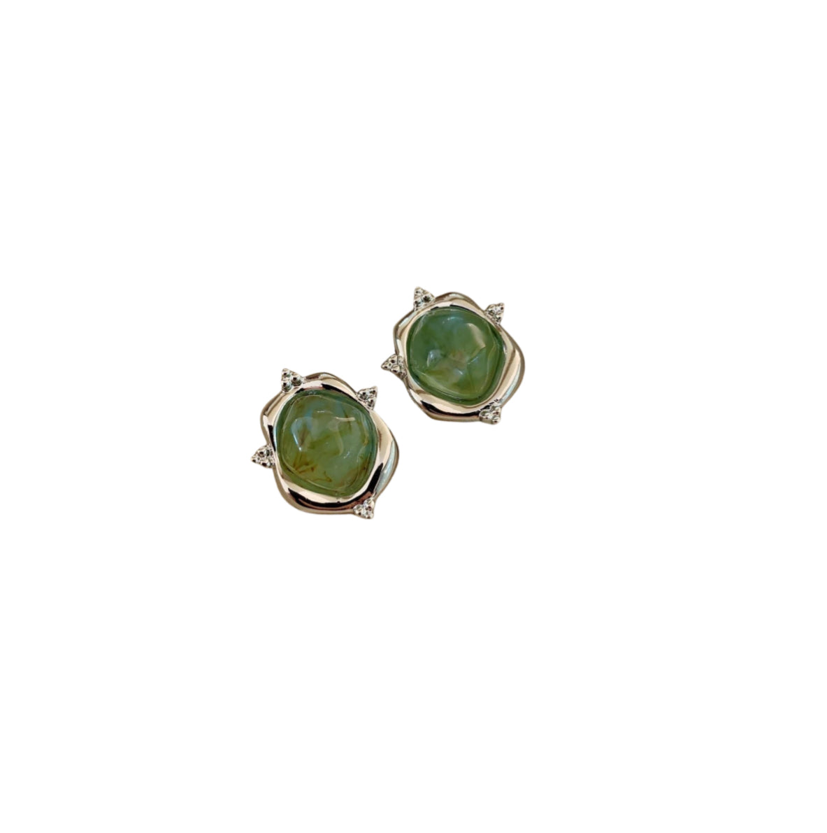 Nari Jade Green Starry Silver Stud Earrings