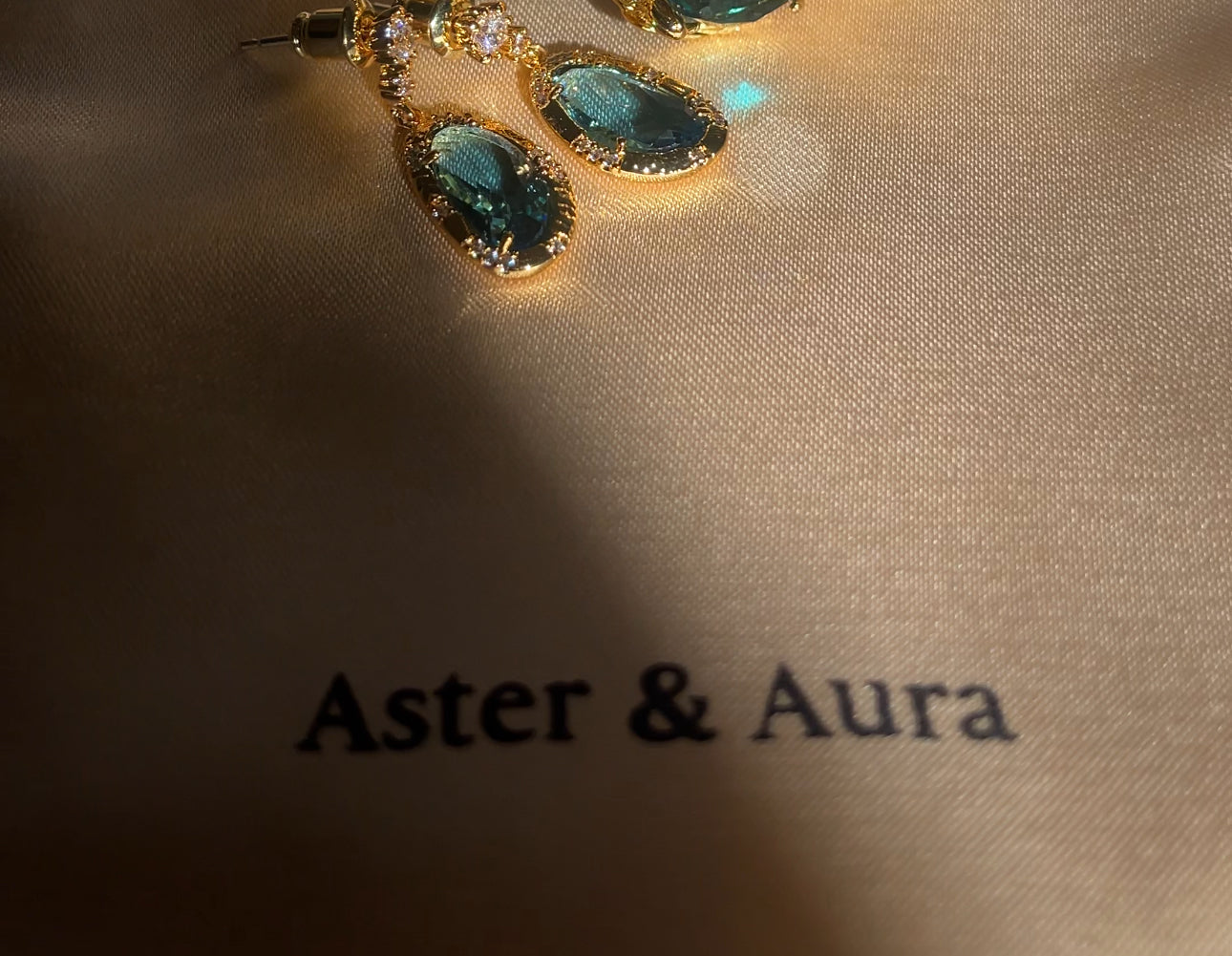 Ocean Blue Crystal Gold Drop Earrings