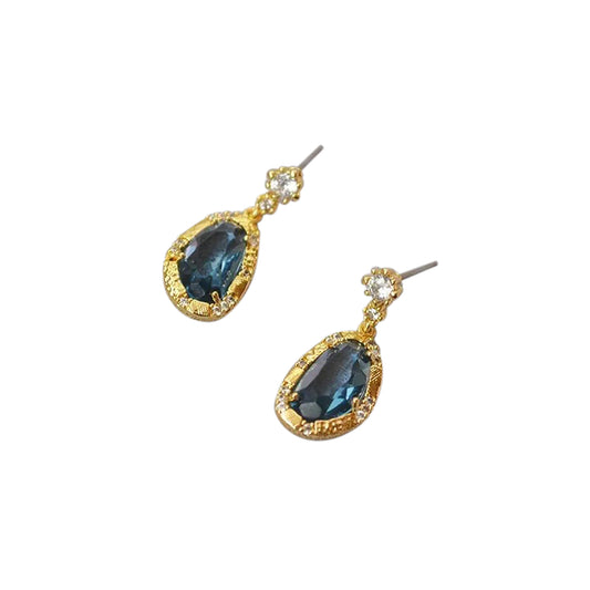 Ocean Blue Crystal Gold Drop Earrings