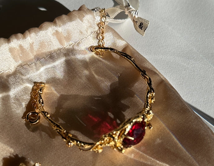 Ruby Red Ocean Crystal Gold Adjustable Bracelet