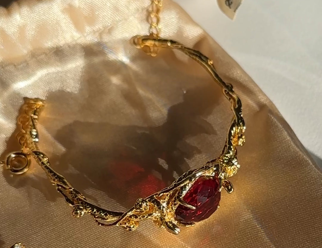 Ruby Red Ocean Crystal Gold Adjustable Bracelet