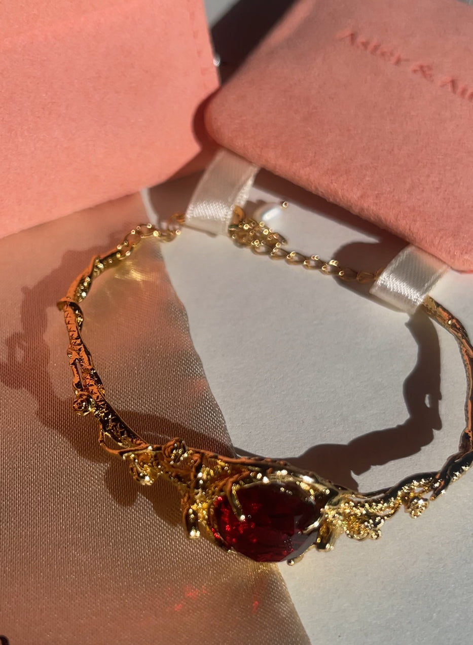 Ruby Red Ocean Crystal Gold Adjustable Bracelet