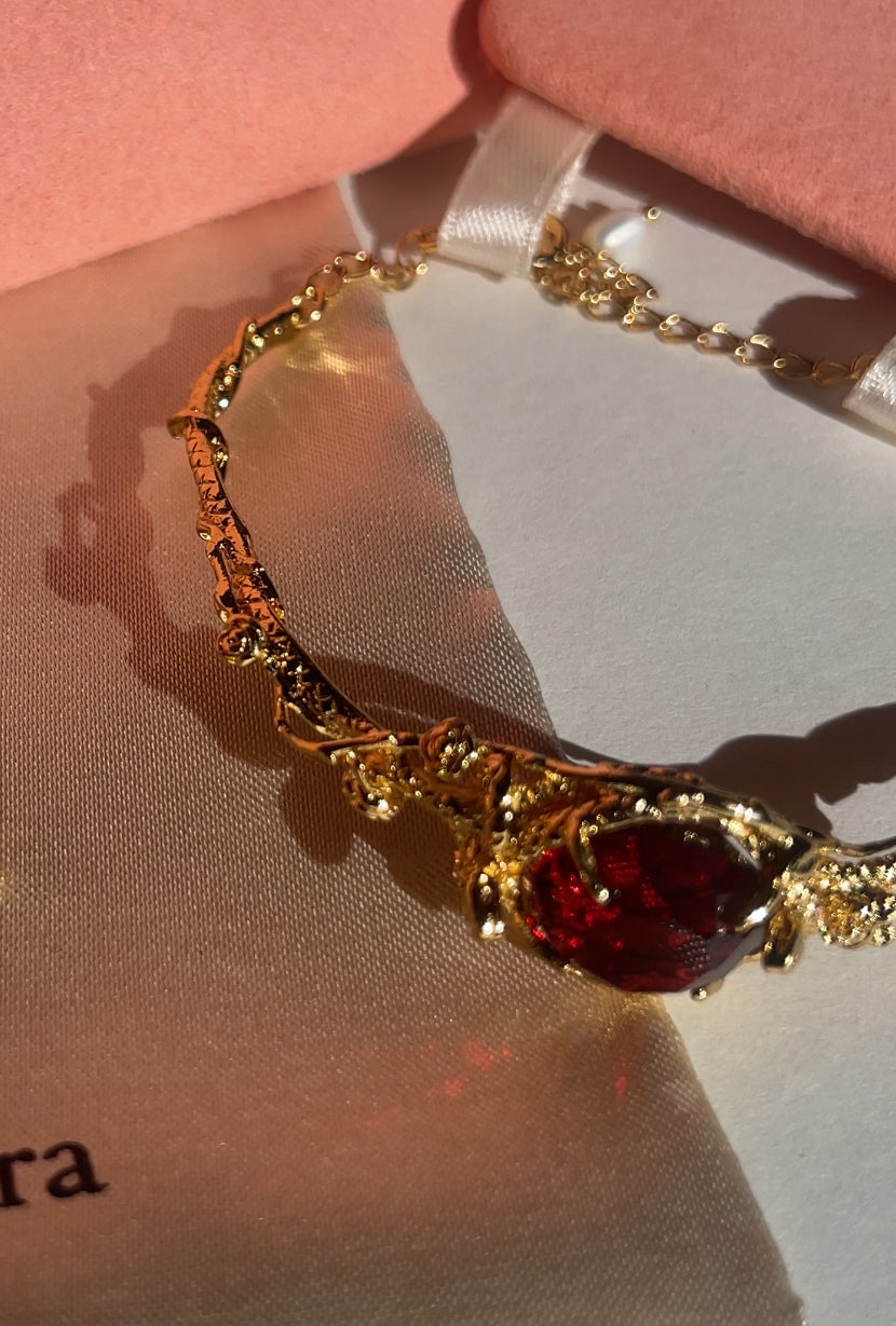 Ruby Red Ocean Crystal Gold Adjustable Bracelet