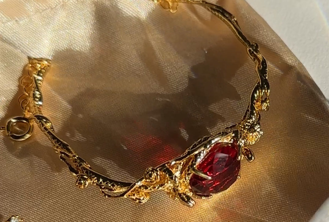 Ruby Red Ocean Crystal Gold Adjustable Bracelet