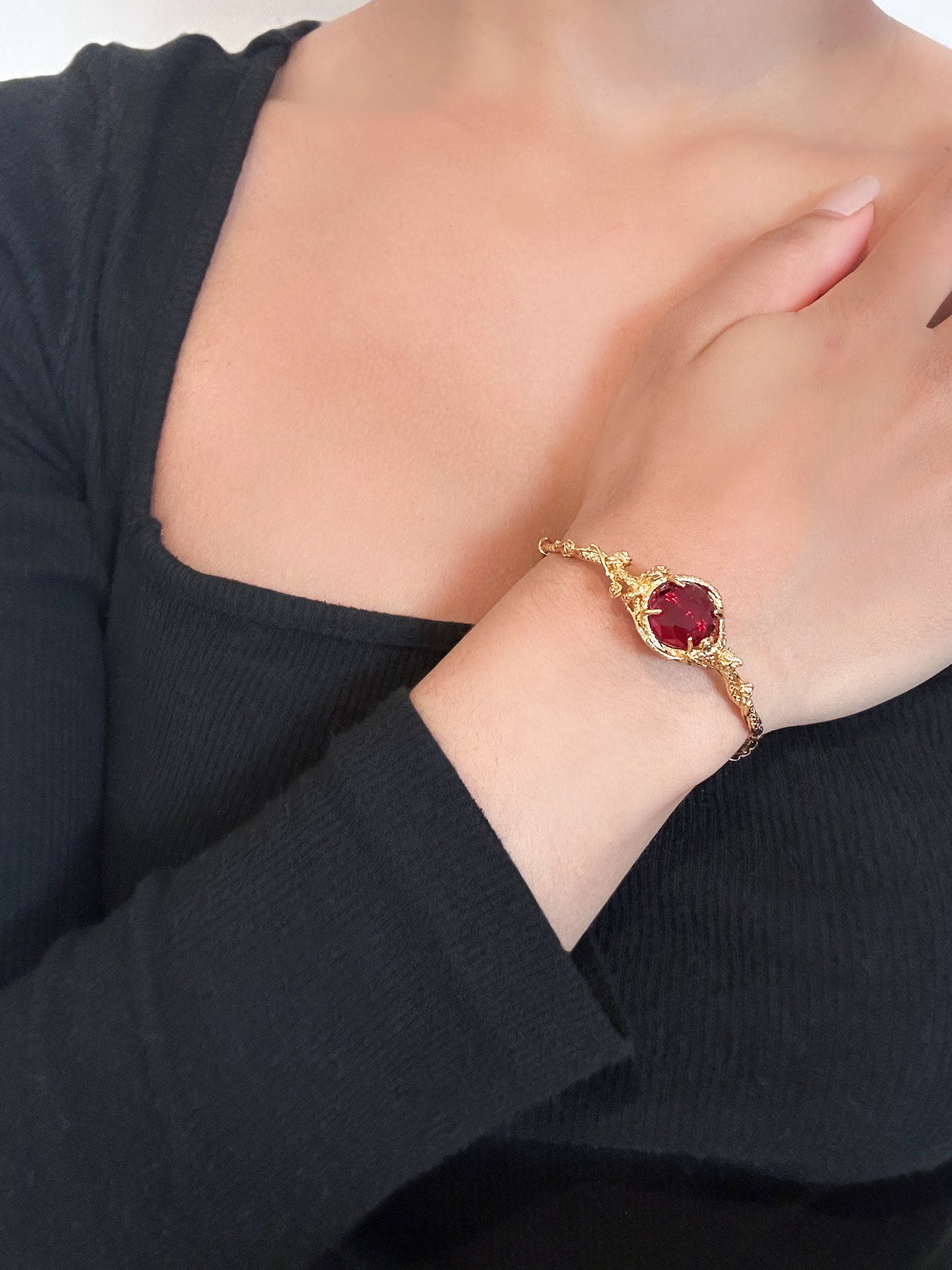 Ruby Red Ocean Crystal Gold Adjustable Bracelet