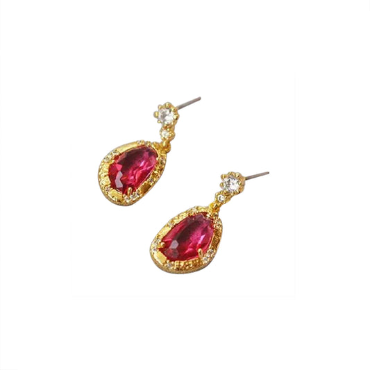 Ruby Red Ocean Crystal Gold Drop Earrings