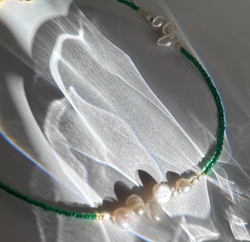 Summer Freshwater Pearl Green Beaded Necklace