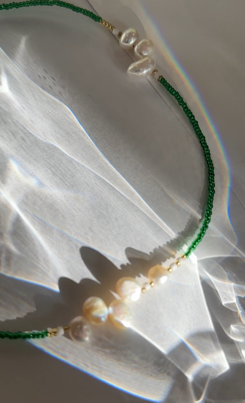 Summer Freshwater Pearl Green Beaded Necklace