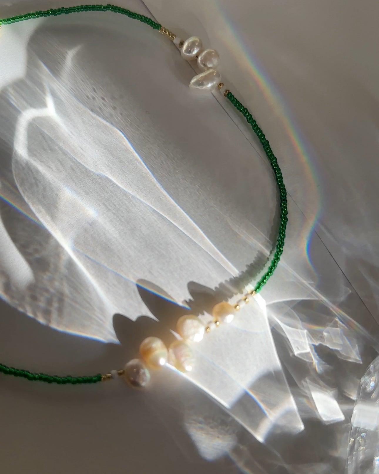 Summer Freshwater Pearl Green Beaded Necklace