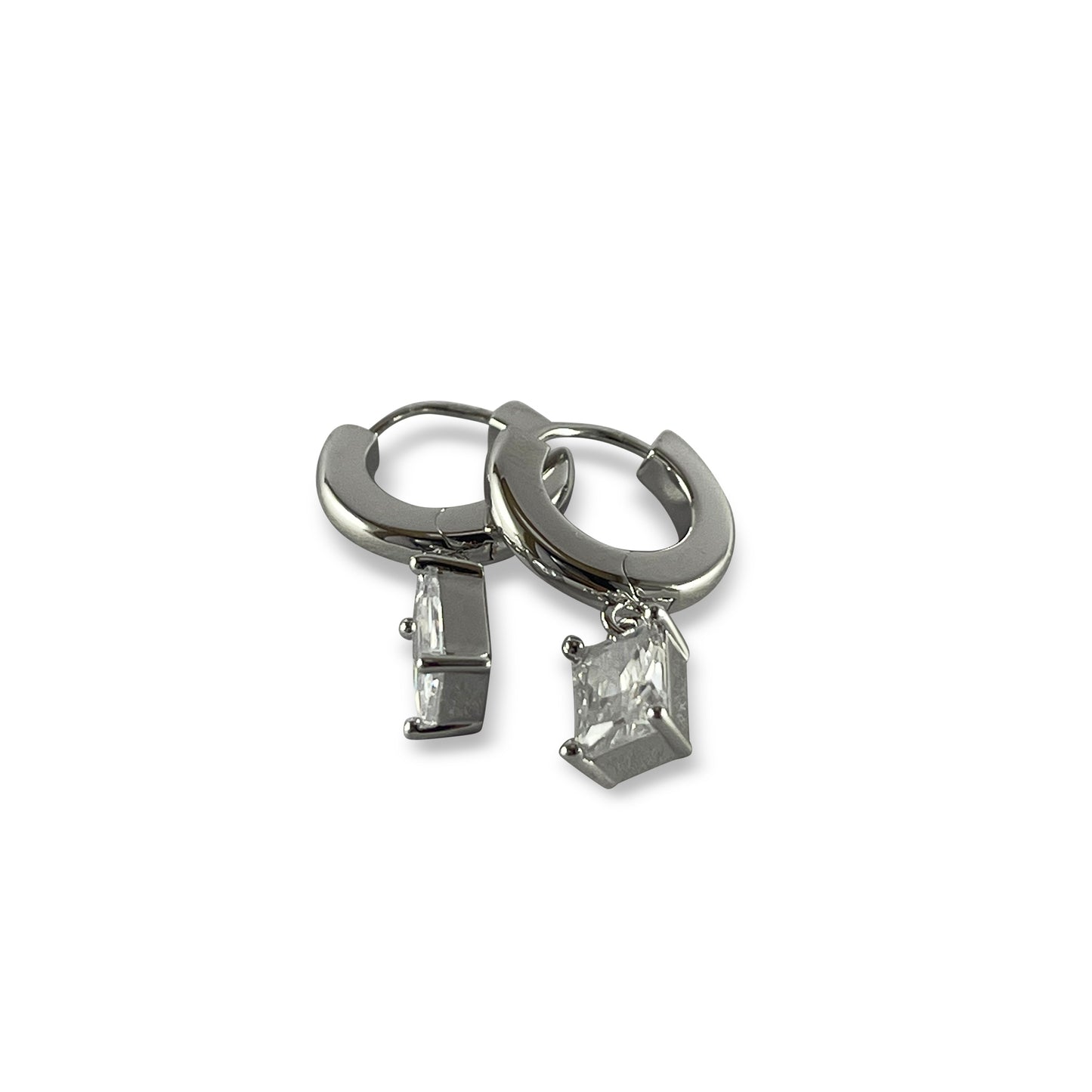 Celeste Silver Rectangle Drop Huggies Earrings