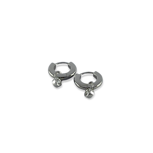 Aster Silver Round Drop Huggies Earrings