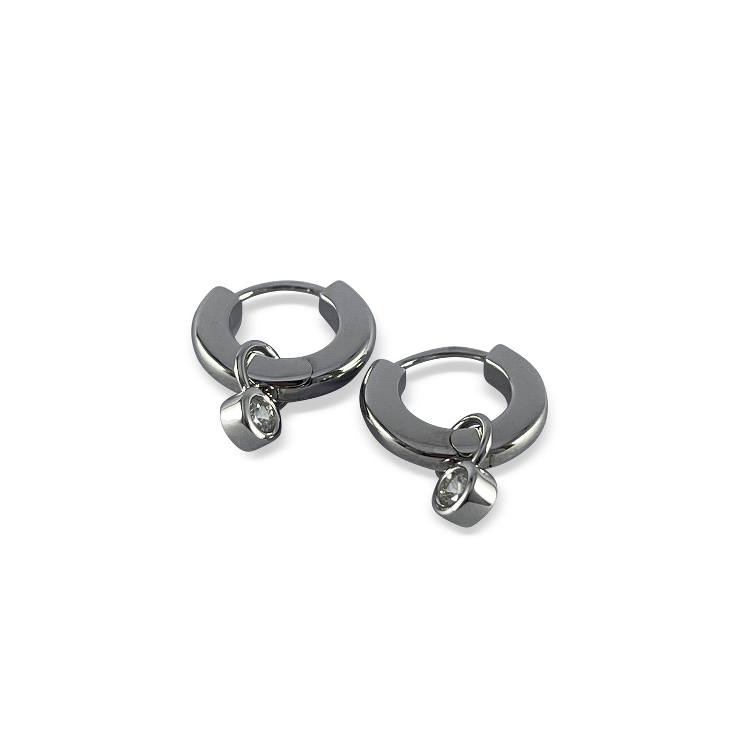 Aster Silver Round Drop Huggies Earrings